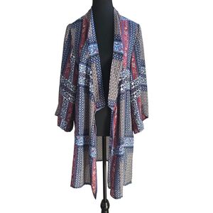 Tahari Blue And Red Boho Open Kimono Suze Sm/med